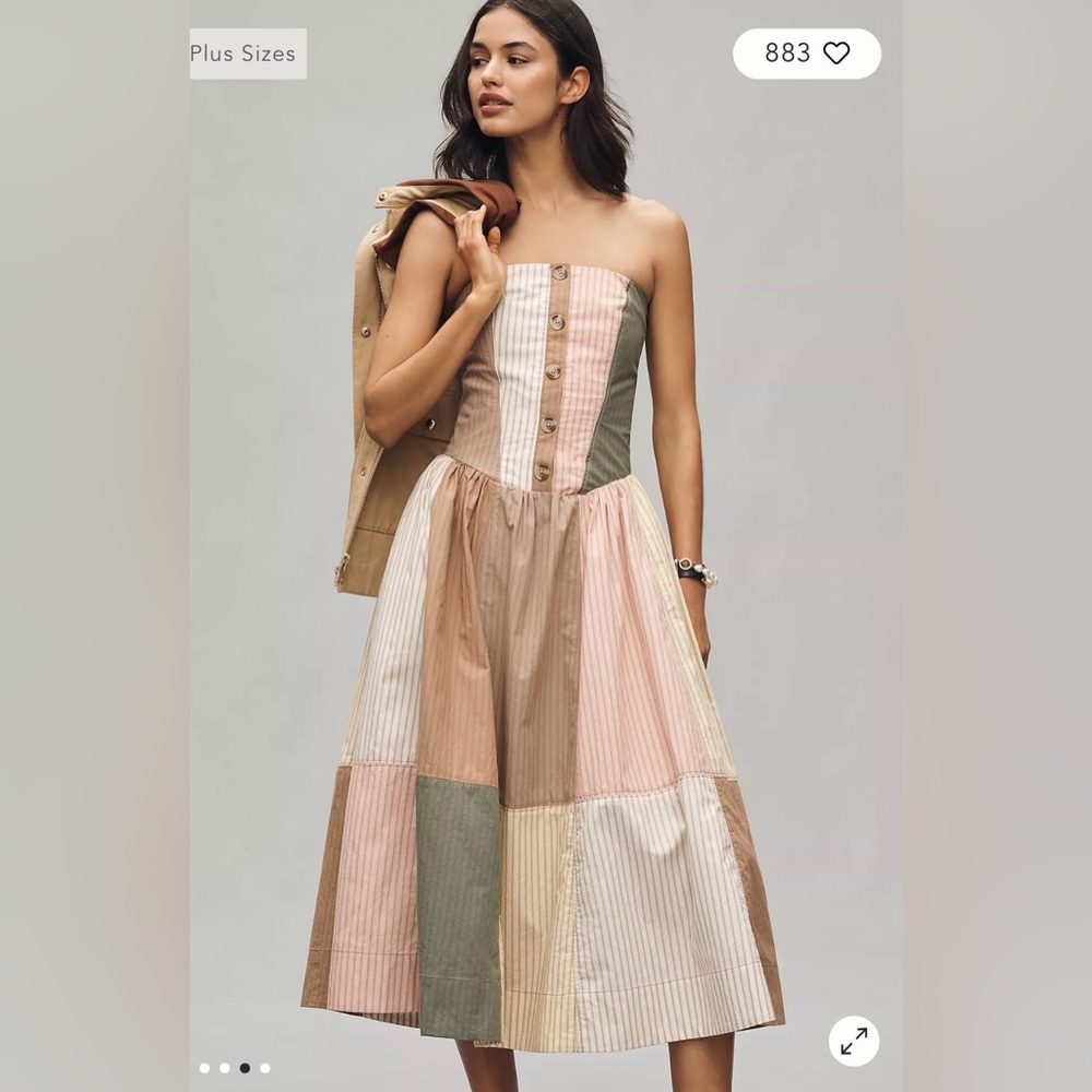 NWT $188 Anthropologie Maeve Strapless Drop-Waist A-Line Midi Dress XSP - Picture 3 of 12